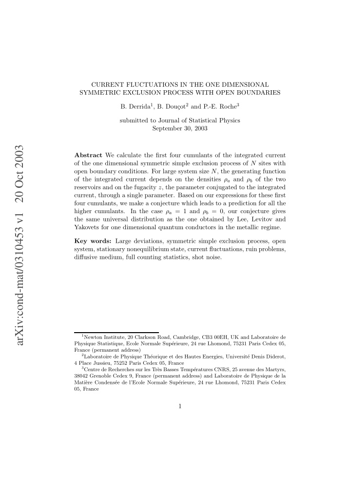 arxiv cond mat 0310453 v1 20 oct 2003