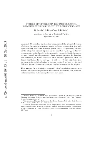 arXiv:cond-mat/0310453 v1   20 Oct 2003 Abstract We calculate the first four cumulants of the