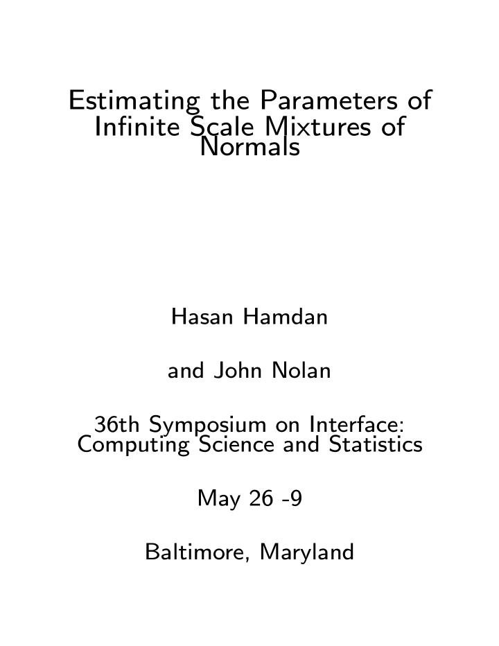 estimating the parameters of in fi nite scale mixtures of