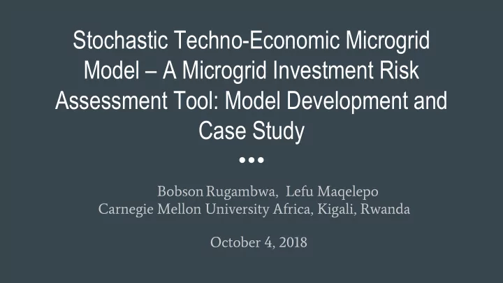model a microgrid investment risk