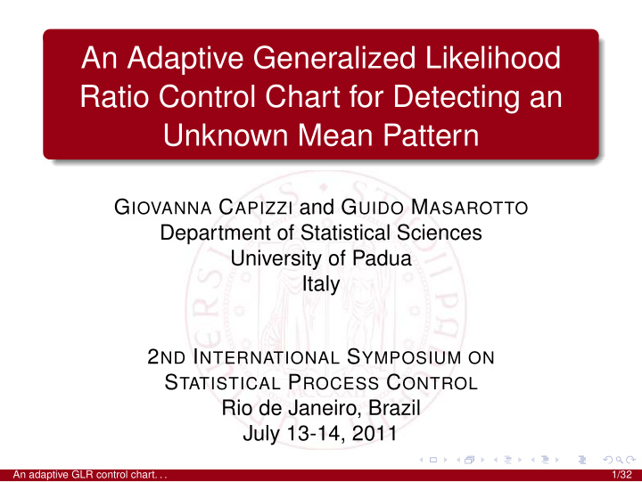 an adaptive generalized likelihood ratio control chart