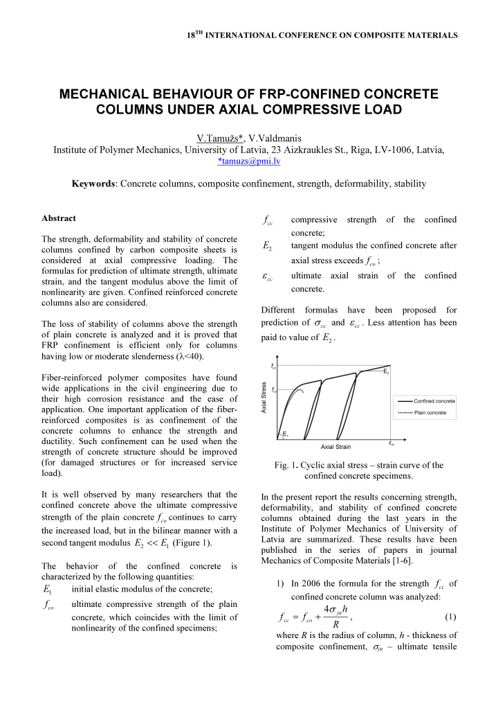 mechanical behaviour of frp confined concrete columns