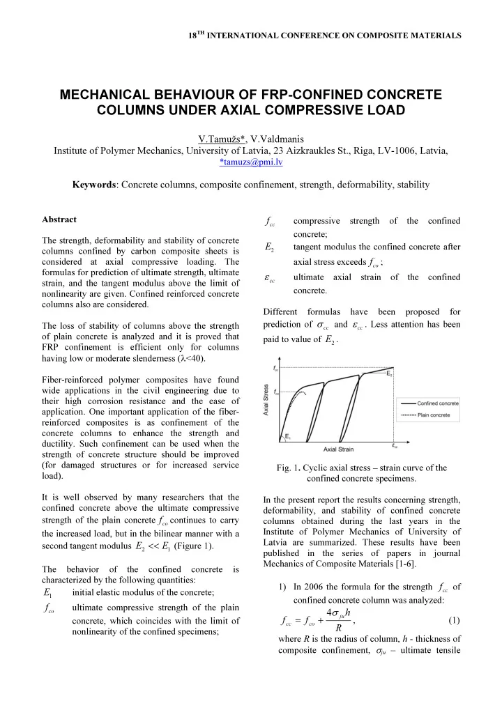 mechanical behaviour of frp confined concrete columns