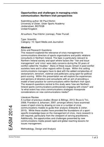 EASM 2014  communications models to guide their analysis (Edwards &amp; Usher,  2010).  While these