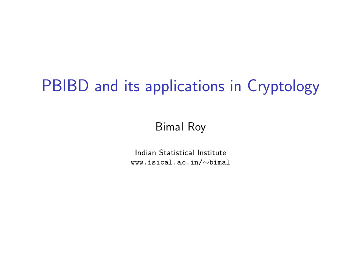 pbibd and its applications in cryptology
