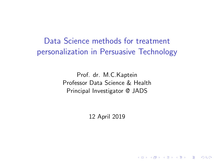 data science methods for treatment personalization in