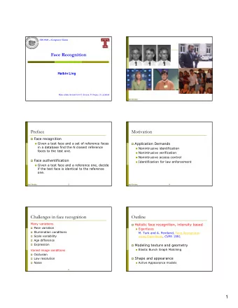 Preface  Face Recognition  Haibin Ling  Many slides revised from K. Grosse, R. Fergus, S. Lazebnik
