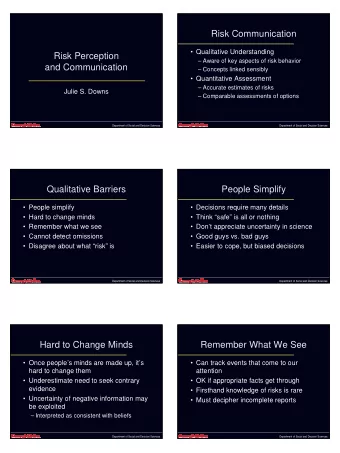Risk Communication   Qualitative Understanding  Risk Perception   Aware of key aspects of