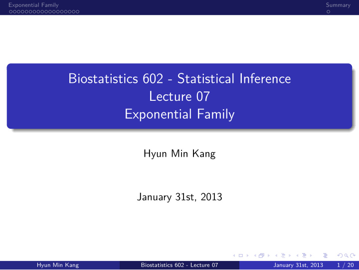 exponential family lecture 07 biostatistics 602