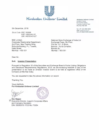 Pursuant to Regulation 30 of the Securities and Exchange Board of India (Listing Obligations