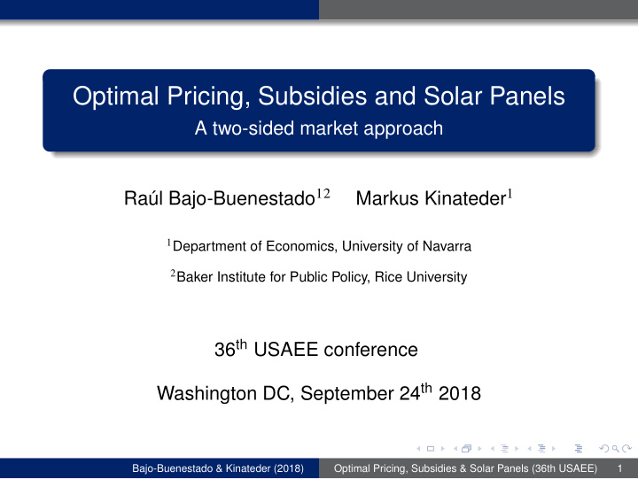 optimal pricing subsidies and solar panels
