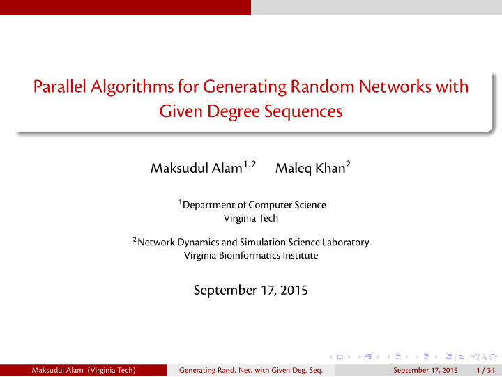parallel algorithms for generating random networks with