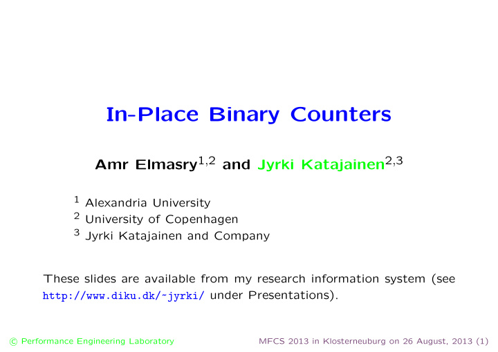 in place binary counters