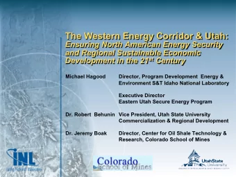 The Western Energy Corridor &amp; Utah:  Ensuring North American Energy Security  and Regional