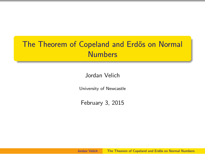 the theorem of copeland and erd os on normal numbers