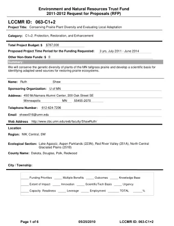 LCCMR ID: 063-C1+2  Project Title:  Conserving Prairie Plant Diversity and Evaluating Local