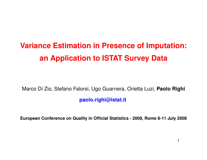 variance estimation in presence of imputation an