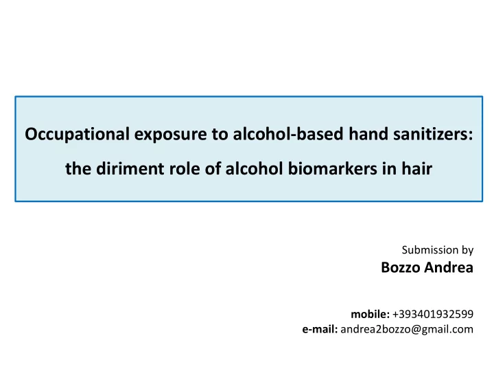 occupational exposure to alcohol based hand sanitizers