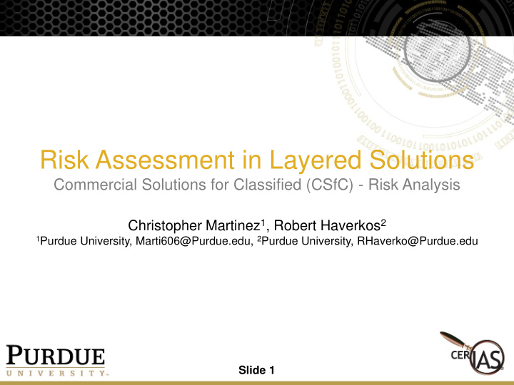 risk assessment in layered solutions