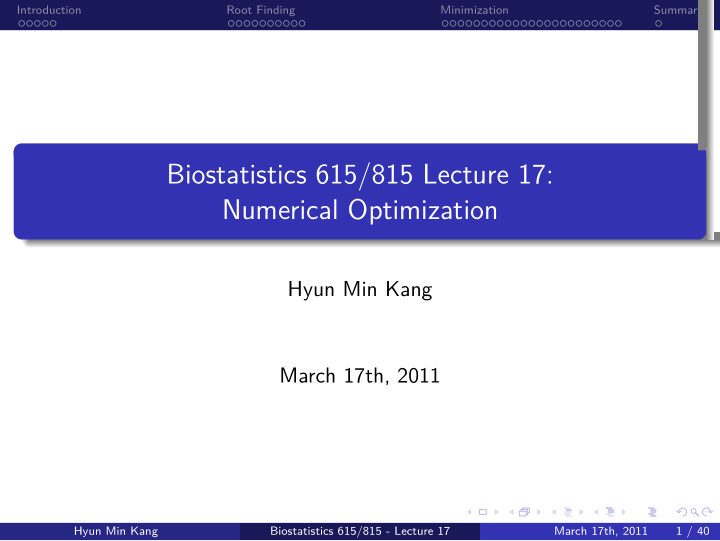 numerical optimization biostatistics 615 815 lecture 17