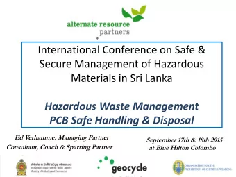 Secure Management of Hazardous  Materials in Sri Lanka  Hazardous Waste Management  PCB Safe