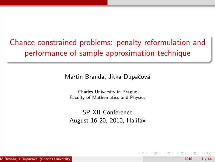 chance constrained problems penalty reformulation and