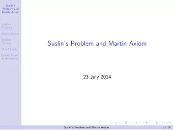 Suslins Problem and Martin Axiom  Forcing  Direct Limit  Construction  of the model  23 July