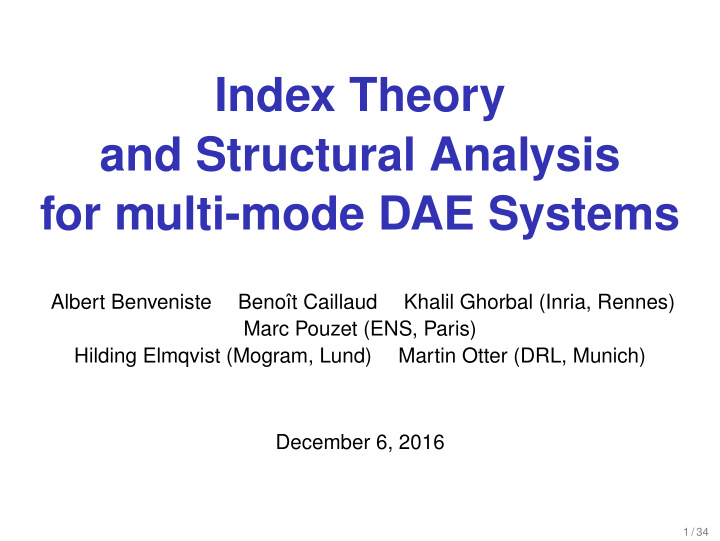 index theory and structural analysis for multi mode dae