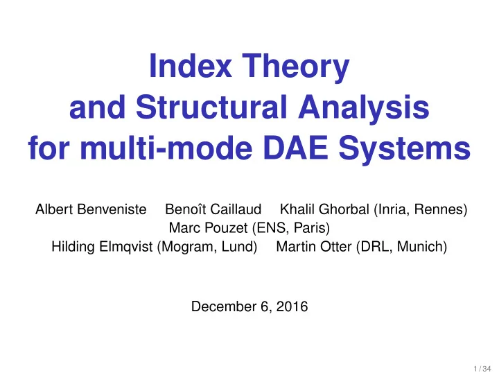 index theory and structural analysis for multi mode dae
