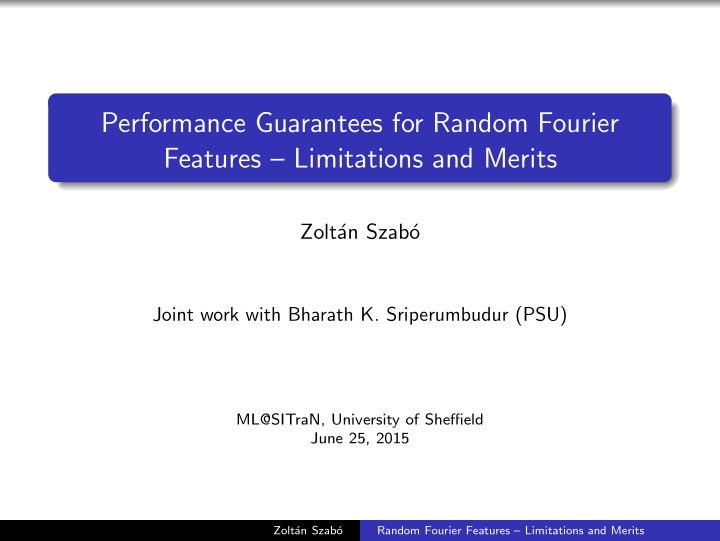 performance guarantees for random fourier features