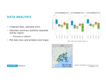 DATA ANALYSI S   Integrate data, calculate sums   Calculate summary statistics (baywide  and
