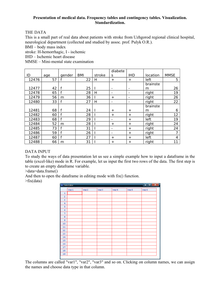 presentation of medical data frequency tables and