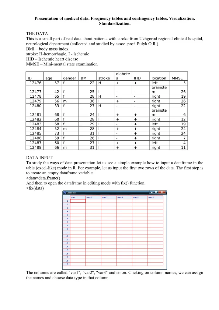 presentation of medical data frequency tables and