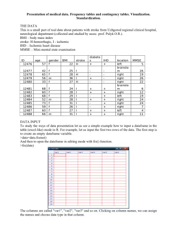 Presentation of medical data. Frequency tables and contingency tables. Visualization.