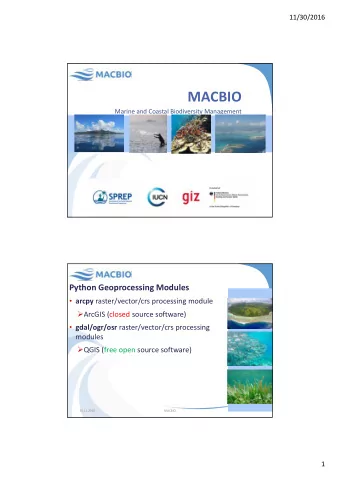 MACBIO Marine and Coastal Biodiversity Management in Pacific Island Countries Python Geoprocessing
