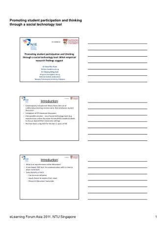 Promoting student participation and thinking  through a social technology tool Promoting student