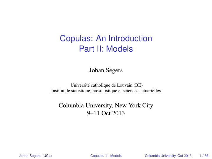 copulas an introduction part ii models
