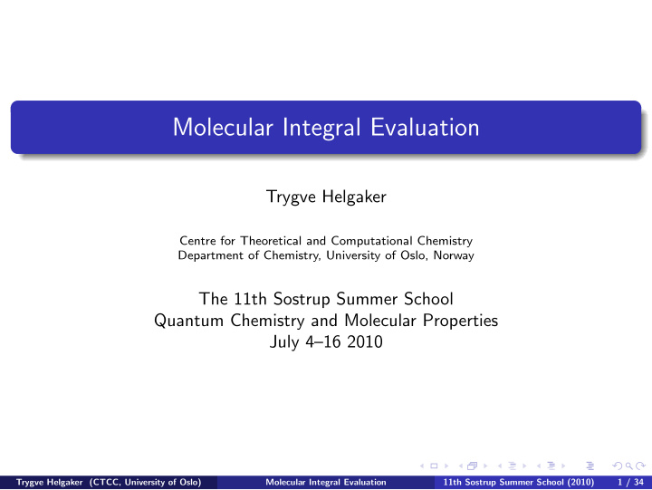 molecular integral evaluation