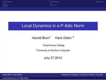 Local Dynamics in a P-Adic Norm Harold Blum 1 Hank Ditton 2 1 Swarthmore College 2 University of