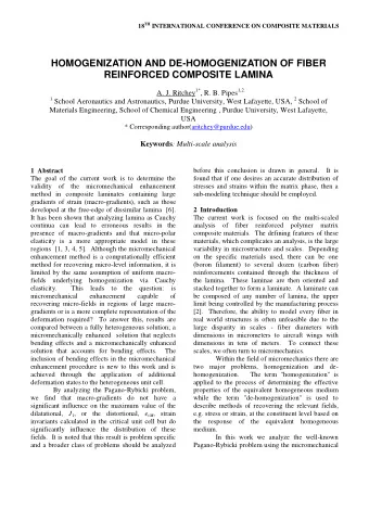 HOMOGENIZATION AND DE-HOMOGENIZATION OF FIBER  REINFORCED COMPOSITE LAMINA A. J. Ritchey 1* , R. B.