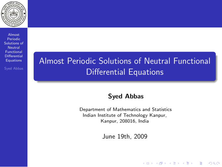 almost periodic solutions of neutral functional