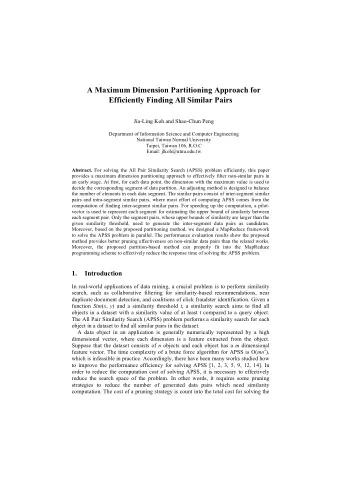 A Maximum Dimension Partitioning Approach for  Efficiently Finding All Similar Pairs Jia-Ling Koh
