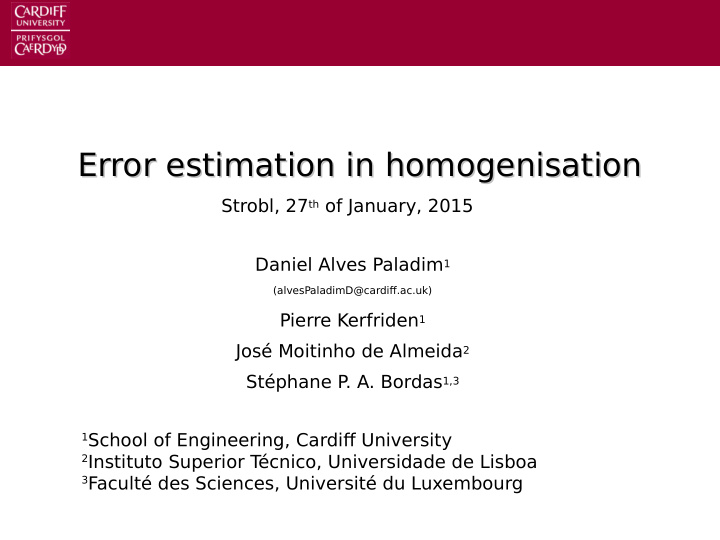error estimation in homogenisation error estimation in