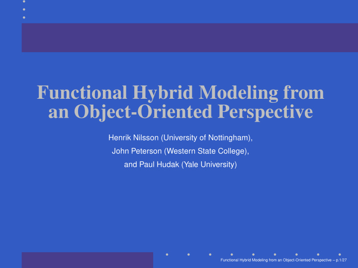 functional hybrid modeling from an object oriented