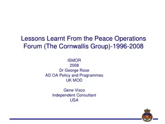 Lessons Learnt From the Peace Operations  Lessons Learnt From the Peace Operations  Forum (The