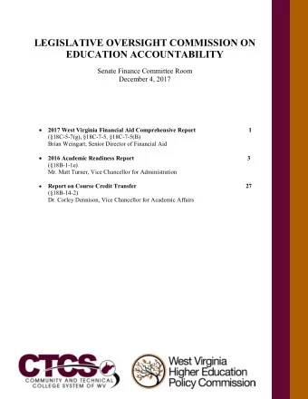 LEGISLATIVE OVERSIGHT COMMISSION ON EDUCATION ACCOUNTABILITY  Senate Finance Committee Room