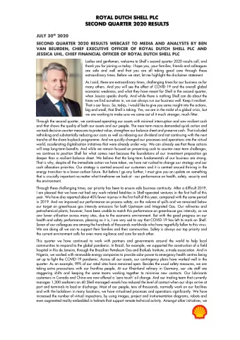 ROYAL DUT  ROYAL DUTCH  CH SHELL  SHELL P  PLC  SECOND  ECOND QU  QUART  ARTER 20  ER 2020  20 RES