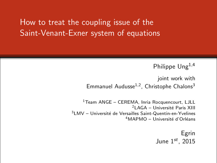 how to treat the coupling issue of the saint venant exner