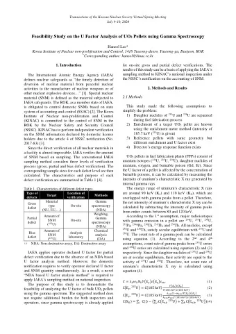Feasibility Study on the U Factor Analysis of UO 2 Pellets using Gamma Spectroscopy  Haneol Lee*