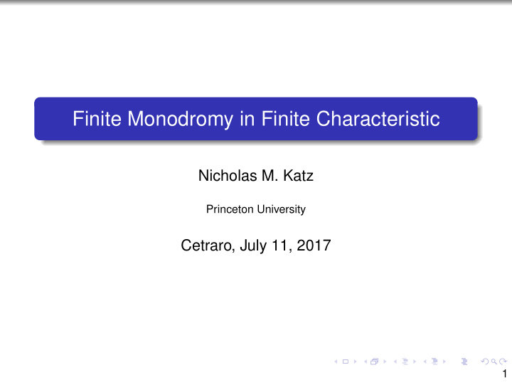 finite monodromy in finite characteristic